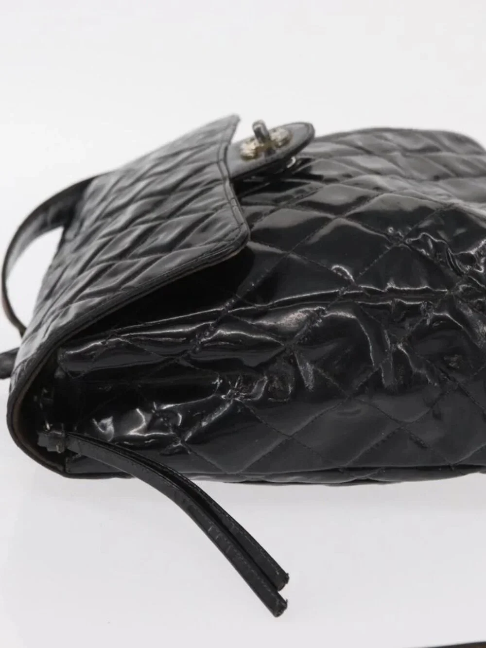 CHANEL Matelasse 25 Chain Backpack Enamel Black Silver CC Auth gh1554